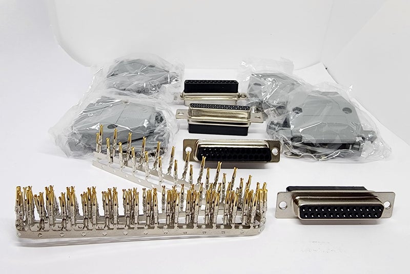 Connectors Pro DB25 Female Connector Kit, 4 Sets with Hoods & 100 Pins, RS232 D-Sub 25P Crimp Type - Image 1